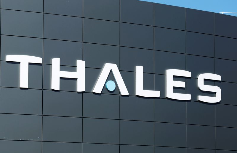 The logo of French defence and electronics group Thales is