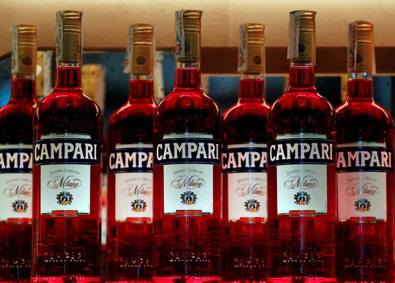 FILE PHOTO: Campari bottles are seen in a bar downtown