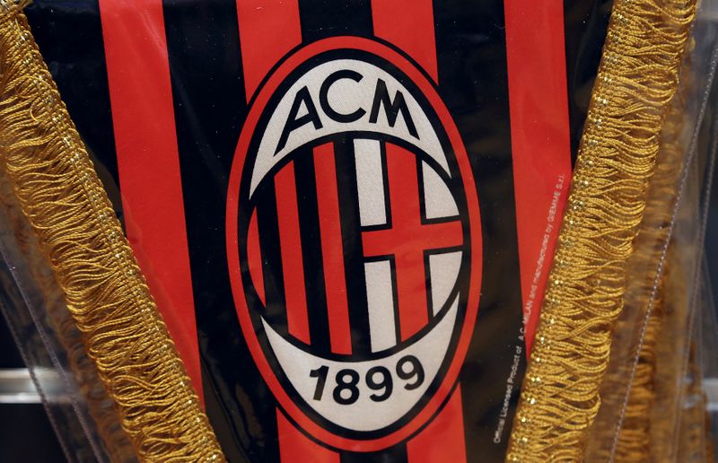 The AC Milan logo is pictured on a pennant in