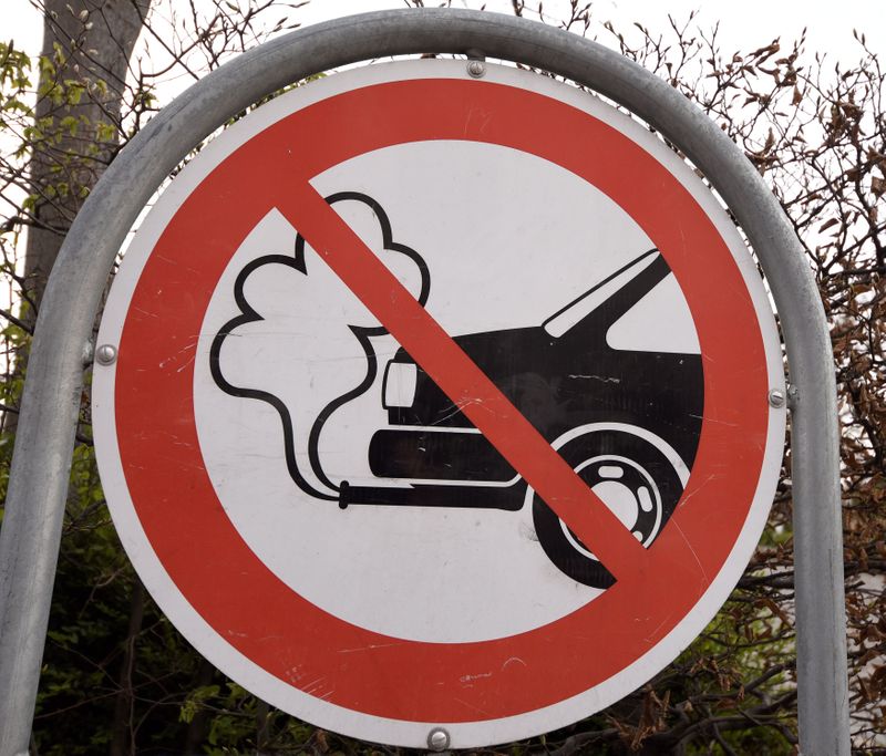 FILE PHOTO: An anti-exhaust emission traffic sign is pictured in