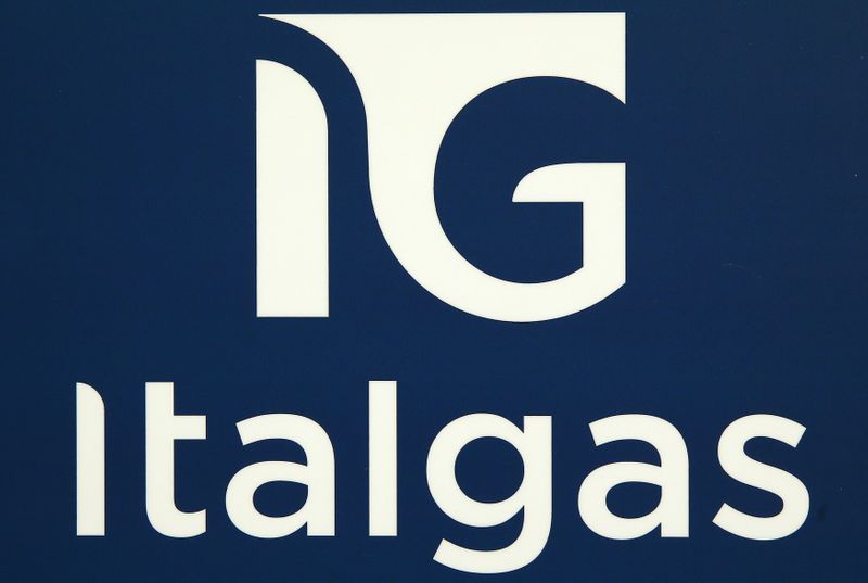 Italgas logo is seen at the Milan’s stock exchange headquater,