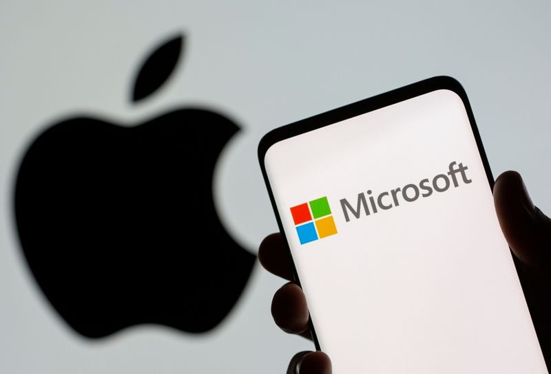 FILE PHOTO: Microsoft logo is seen on the smartphone in