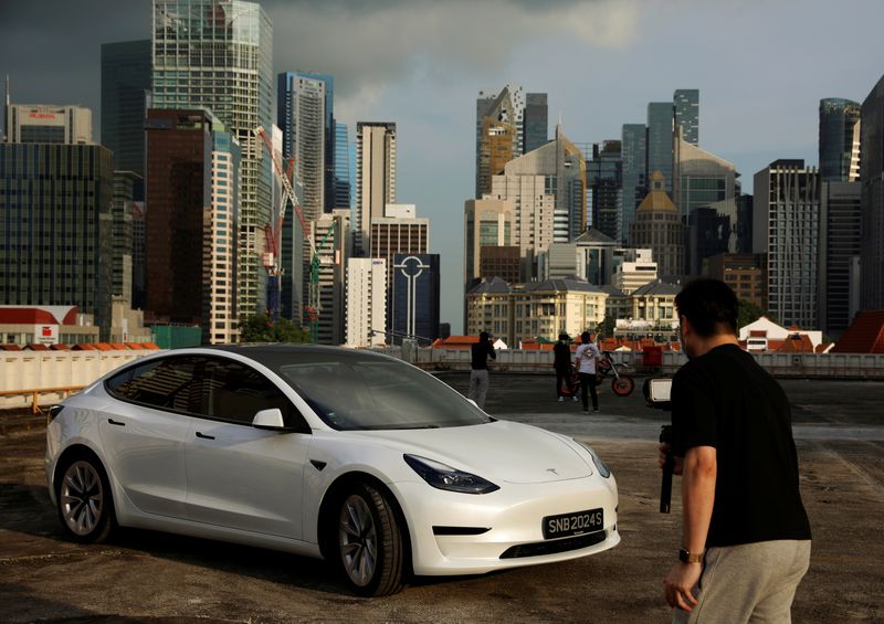 Tesla car owner Tim Shim, 42, films an “unboxing” video