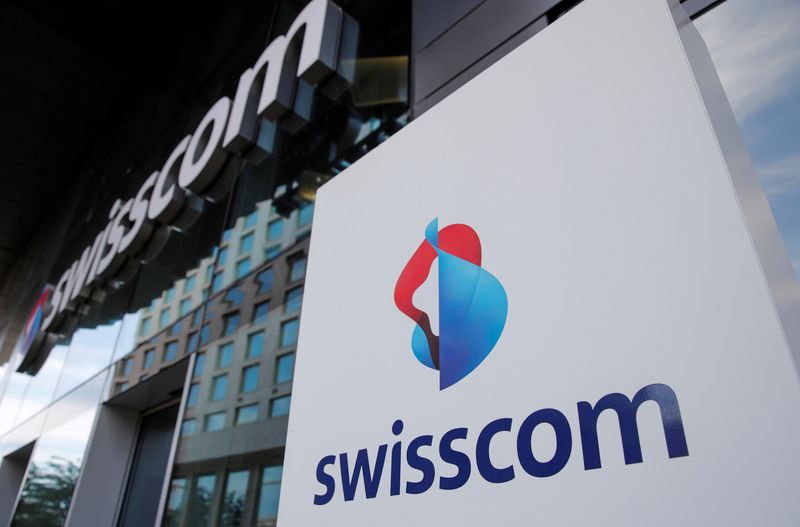FILE PHOTO: The logo of Swiss telecoms group Swisscom is