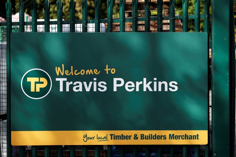 FILE PHOTO: Signage is pictured at Travis Perkins, a timber