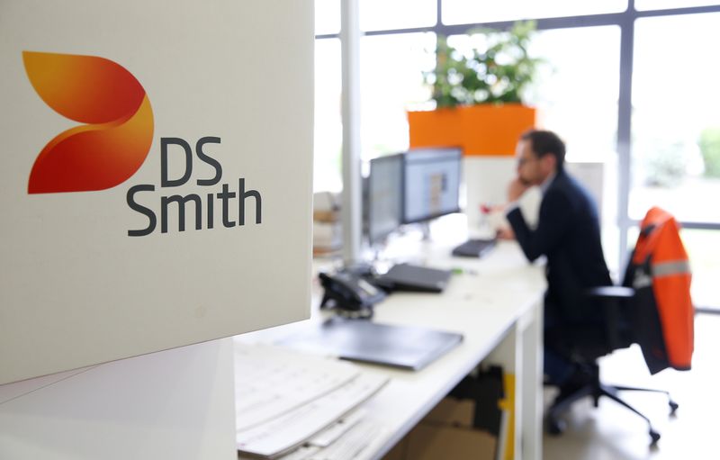 The logo DS Smith is pictured inside the carboard box