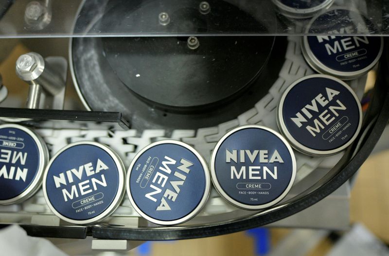 FILE PHOTO: Nivea tins on a production line at a