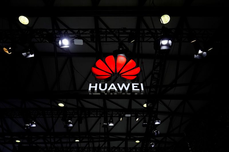 FILE PHOTO: A Huawei logo is seen at the Mobile