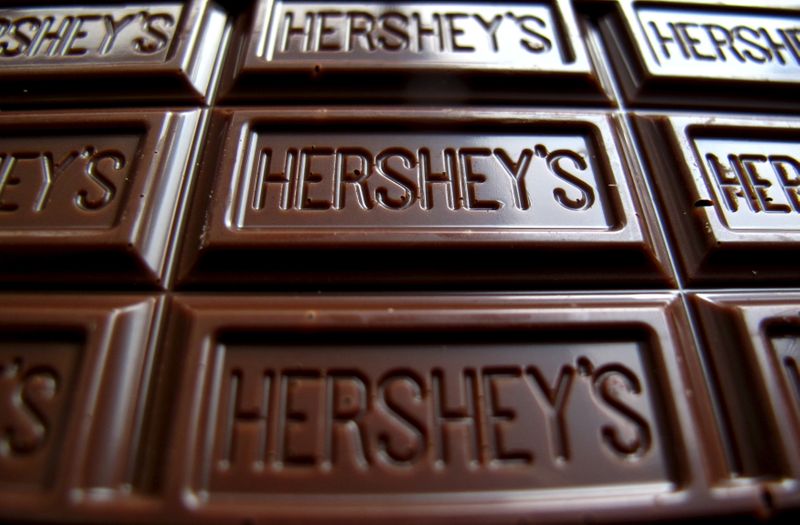 A Hershey’s chocolate bar is shown in this photo illustration