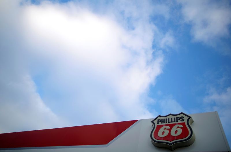 A Phillips 66 sign is seen at a gas station