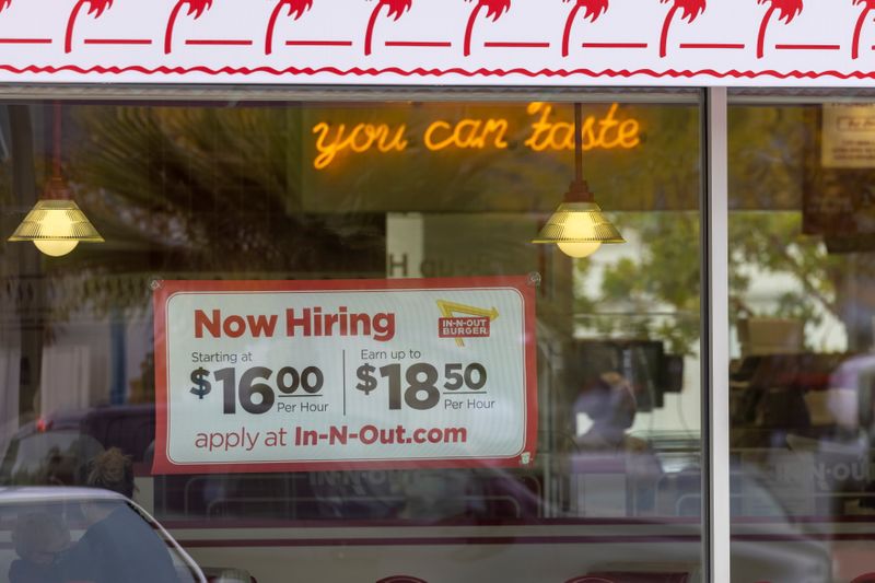 An In-N-Out Burger advertises for workers at their restaurants location