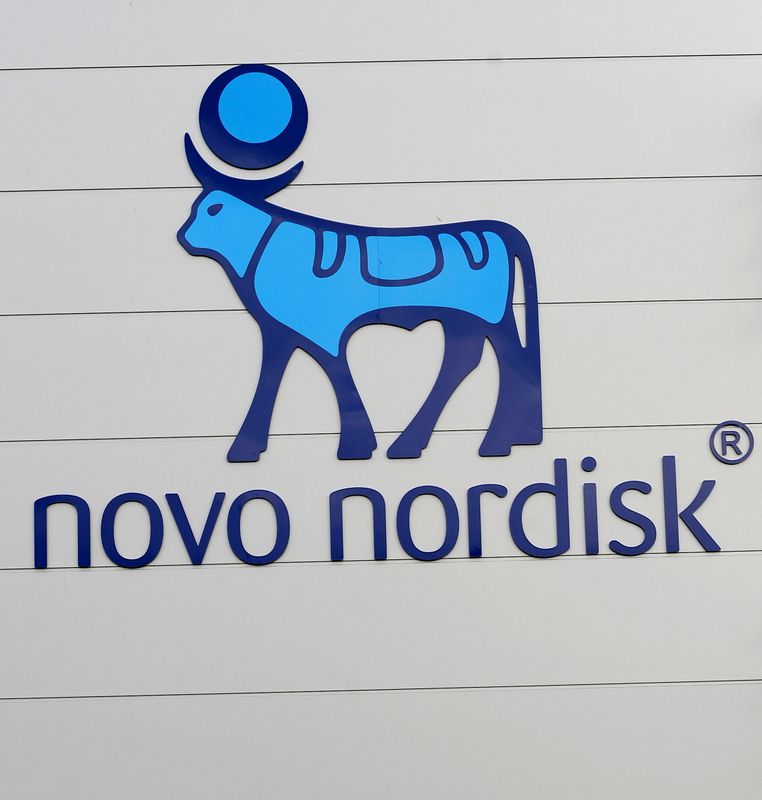 FILE PHOTO: The logo of Danish multinational pharmaceutical company Novo