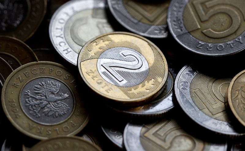 FILE PHOTO: Polish currency zloty coins are seen in this