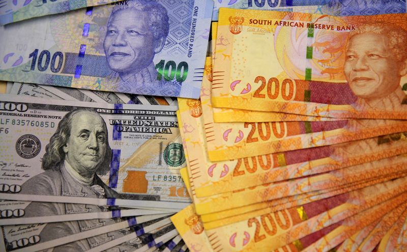 FILE PHOTO: Photo illustration of South African bank notes displayed