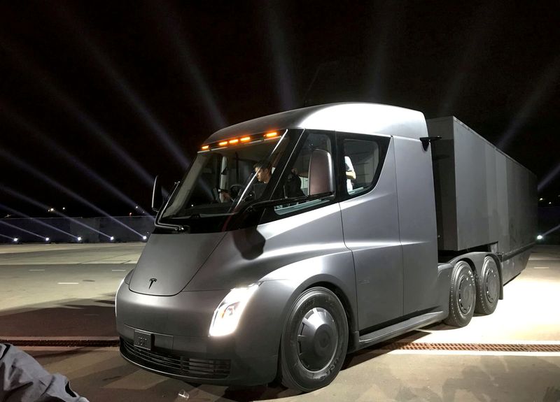 FILE PHOTO: Tesla’s new electric semi truck is unveiled during