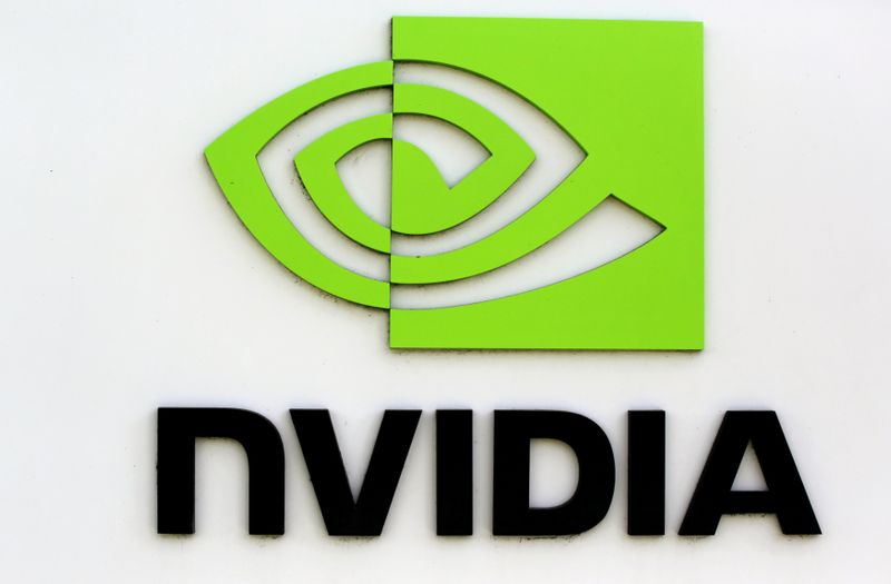 The logo of technology company Nvidia is seen at its