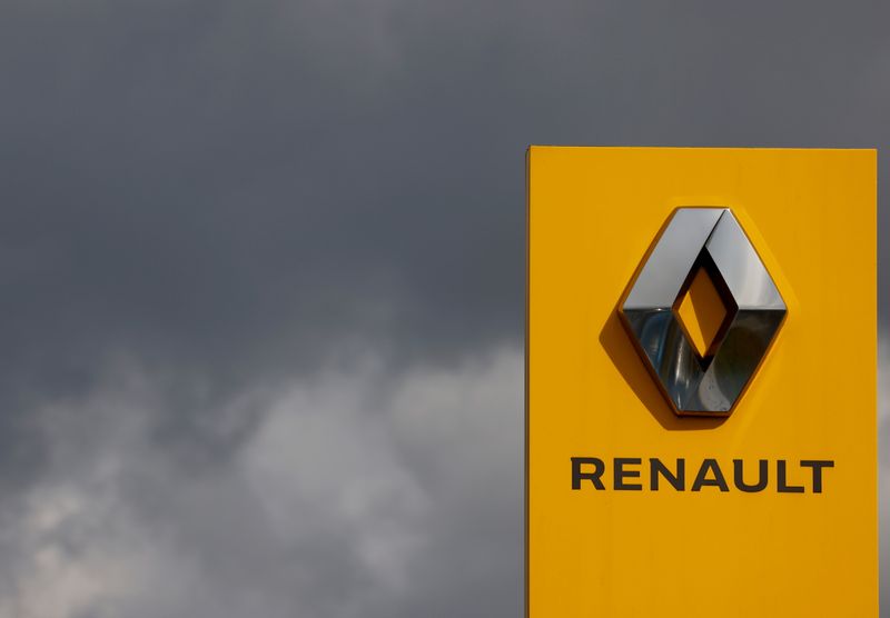 Logo of Renault carmaker is pictured at a dealership in