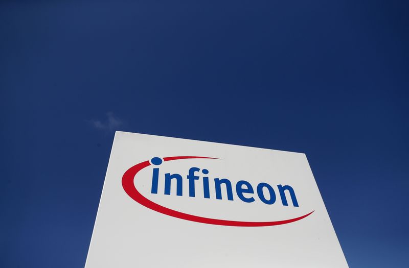 FILE PHOTO: The logo of semiconductor manufacturer Infineon is seen
