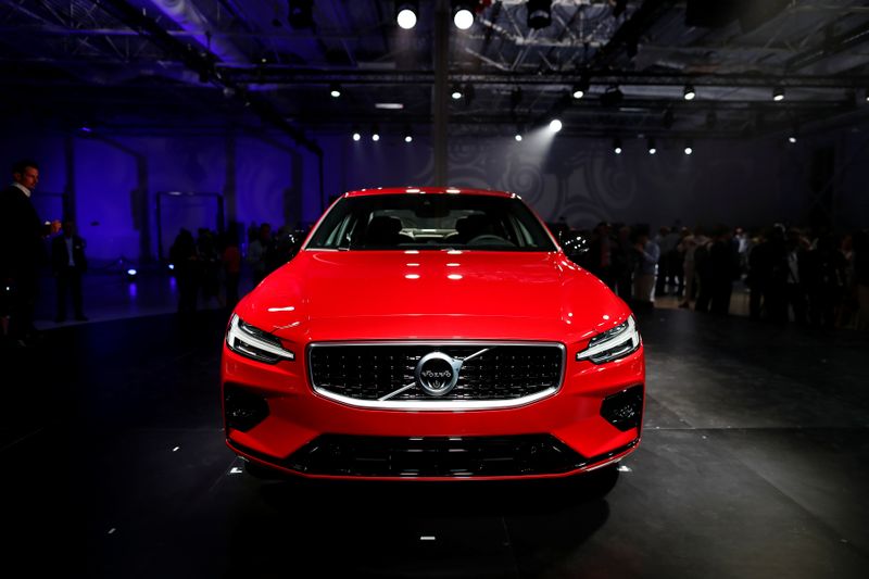 A Volvo S60 is displayed during the inauguration of Volvo