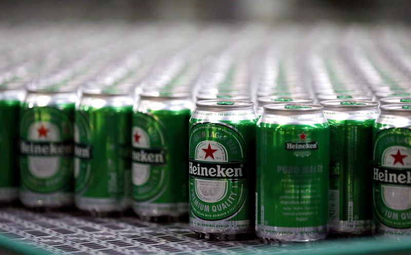 FILE PHOTO: Cans of Heineken beer on a brewery production