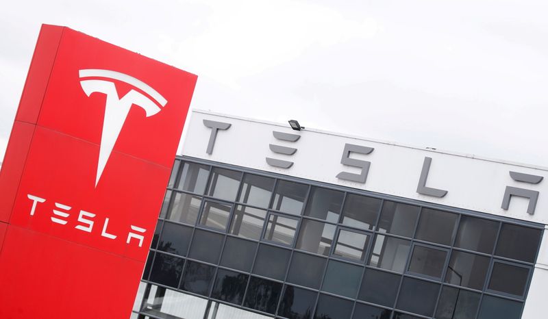FILE PHOTO: The logo of car manufacturer Tesla is seen
