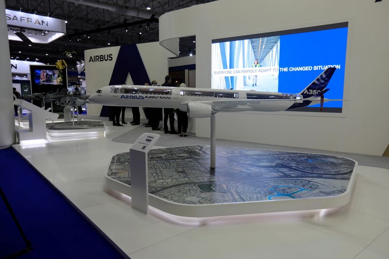 FILE PHOTO: An Airbus A350 model is displayed at the