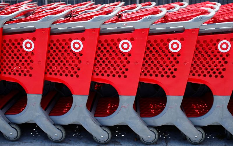 FILE PHOTO: Shopping carts from a Target store are lined
