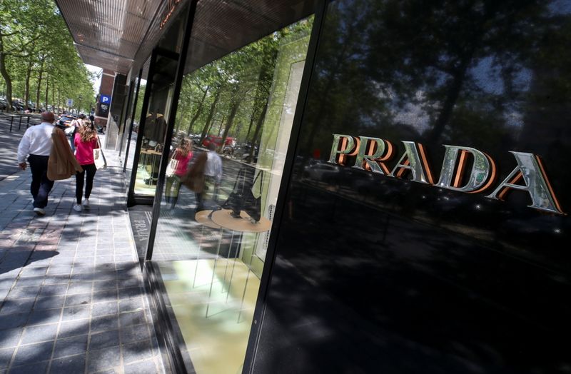 FILE PHOTO: A logo of luxury goods company Prada is