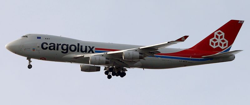 Boeing 747-400F jet of Luxembourg’s Cargolux cargo airline approaches to