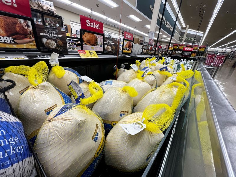 Turkeys are displayed for sale ahead of Thanksgiving