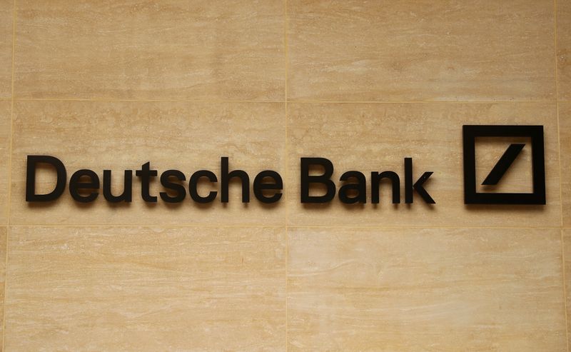The logo of Deutsche Bank is pictured on a company’s