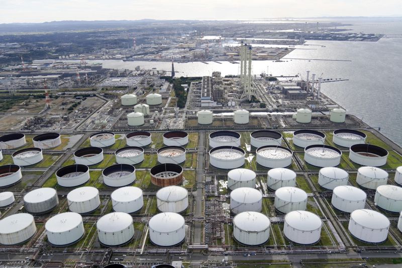An aerial view shows an oil factory of Idemitsu Kosan