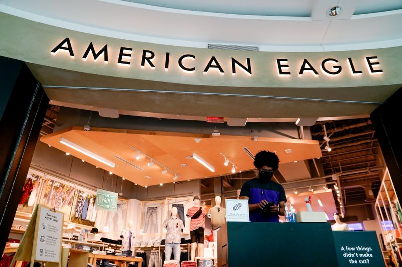 FILE PHOTO: An American Eagle Outfitters employee waits for customers