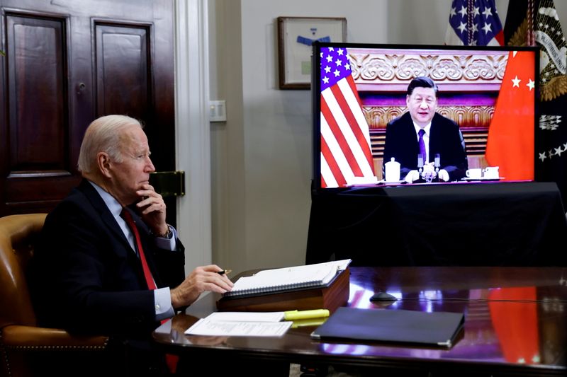 FILE PHOTO: U.S. President Biden speaks virtually with Chinese leader