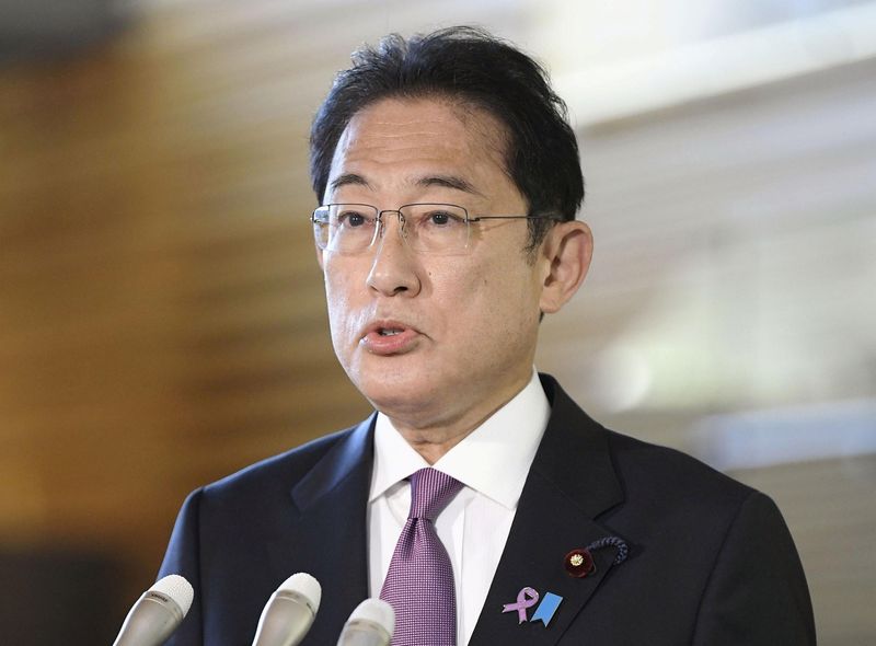 Japan’s Prime Minister Fumio Kishida speaks to media in Tokyo