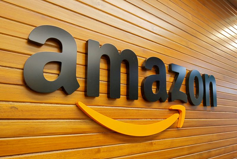 FILE PHOTO: The logo of Amazon is pictured inside the