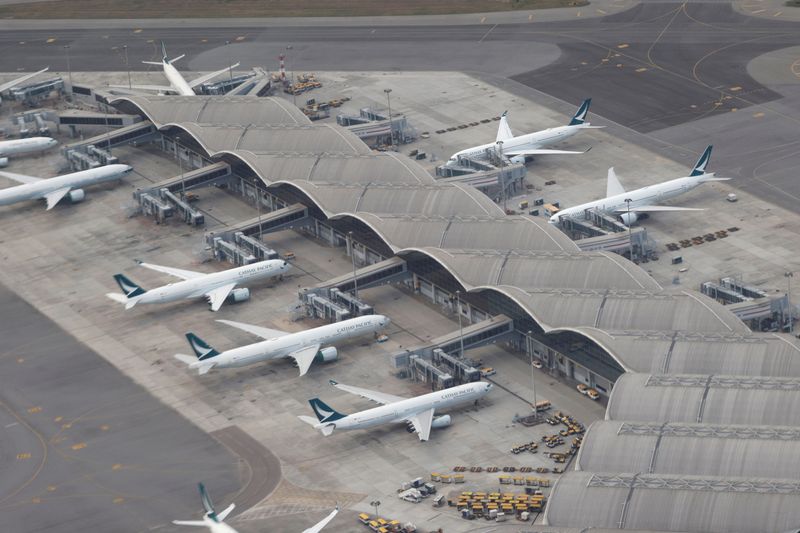 eatFILE PHOTO: Aircraft of Cathay Pacific are parked on the
