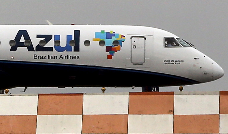 FILE PHOTO: An Azul aircraft prepares for departure at Congonhas