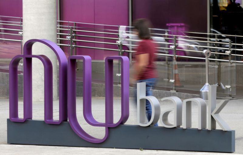 FILE PHOTO: The logo of Nubank, a Brazilian fintech startup,
