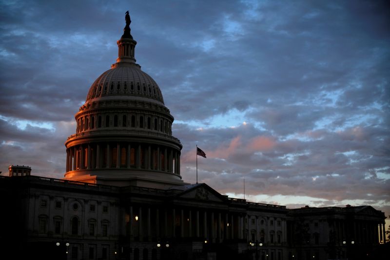 FILE PHOTO: The sun sets behind the U.S. Capitol dome