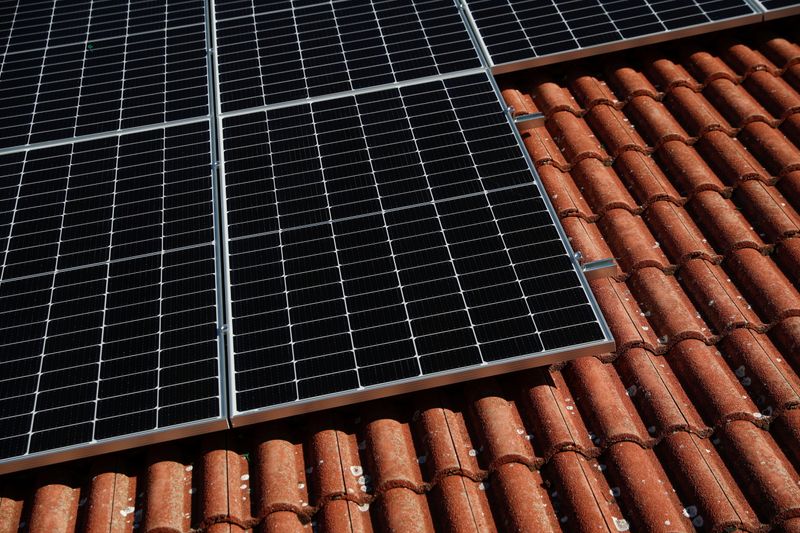 Solar panel installation on the roof of a home in