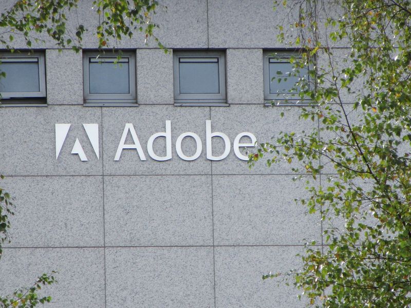 Logo of Adobe Inc. is pictured at the company’s office