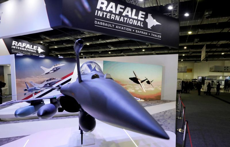 FILE PHOTO: A model of the Rafale plane seen at