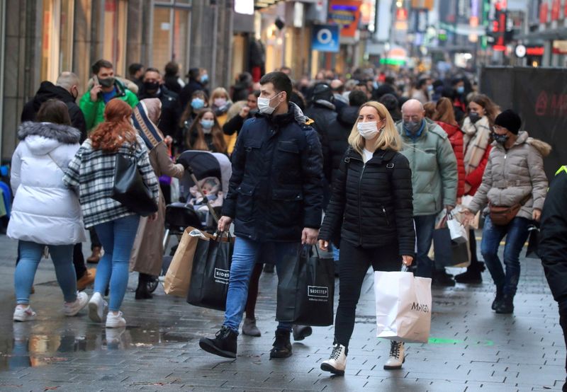 FILE PHOTO: Shoppers in Cologne, Germany