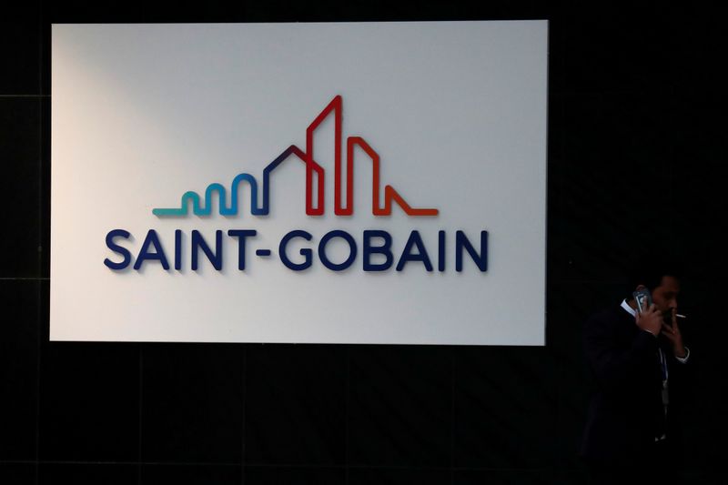 The Saint-Gobain logo is seen on the company headquarters building