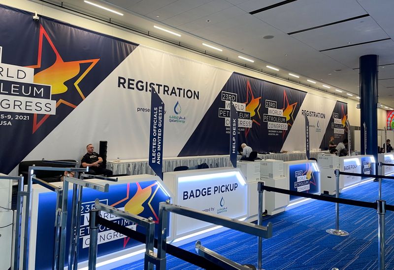 A view of a quiet registration desk for the World