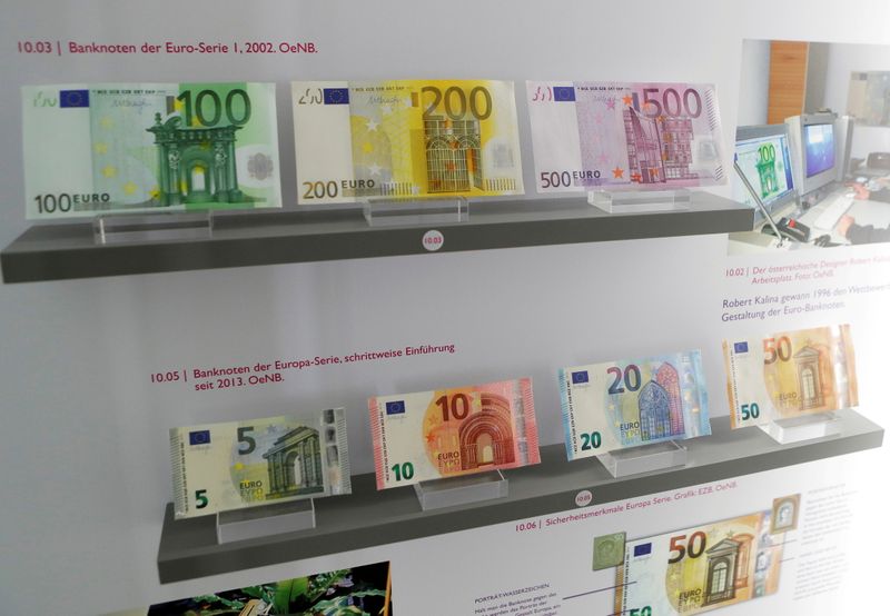 FILE PHOTO: Euro bank notes are exhibited at Austrian central