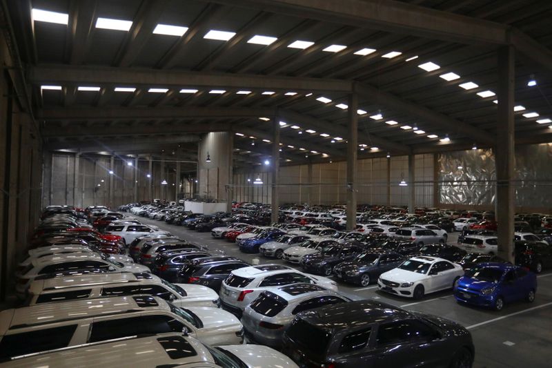 Cars are parked at used autos platform Kavak in Mexico