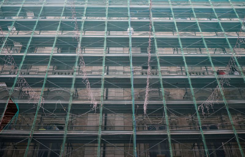 A view of scaffoldings of a building in Rome