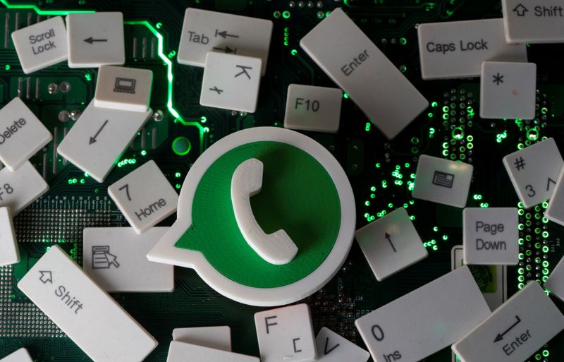 A 3D printed WhatsApp logo and keyboard buttons are placed